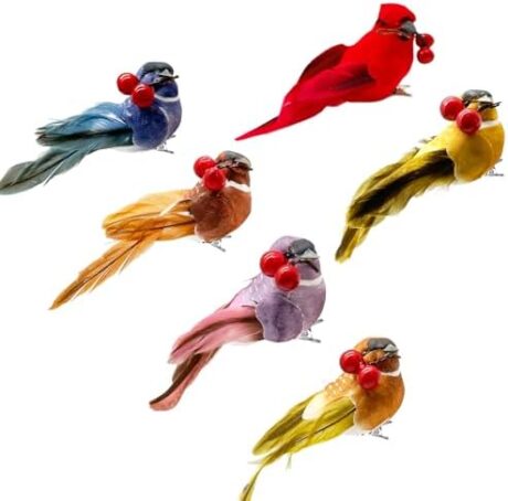 6pcs Red Bird Ornaments Artificial Birds for Tree Flower Floral Arrangements Yard Patio Wreath Designs Christmas Cardinal Birds