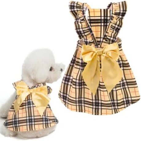 BINGPET Dog Dress for Small Dogs Girl,Classic Plaid Small Dog Clothes Cat Dress with Cute Bow Decor,Chihuahua Yorkie Pomeranian Puppy Kitten Dresses Outfit for Birthday Wedding Holiday(Plaid,S)