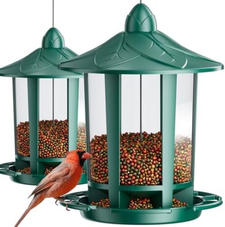 Birdream 2 Pack Bird Feeders for Outdoor Hanging, Classic Castle Design Fun Assembly Bird Feeder, Attracting Wild Birds Cardinals Goldfinches Chickadees Finches Sparrows - Green