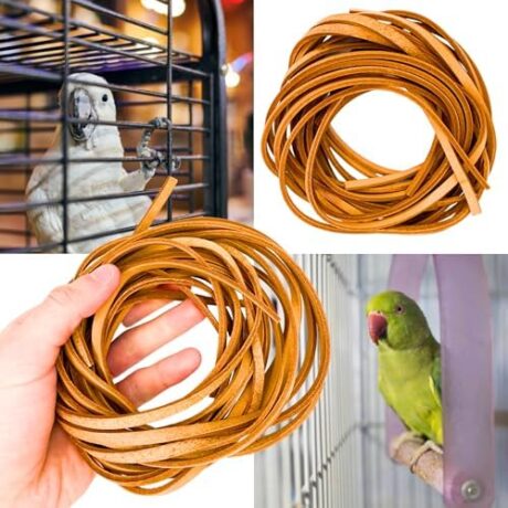 Bonka Bird Toys Natural Leather Bird Toy Strips - 48-Inch Chewing Toys for Parakeets, Cockatiels & Macaws - 6-Pack Dye-Free Training Strands for Mental Enrichment, Safe Play & Interactive Fun