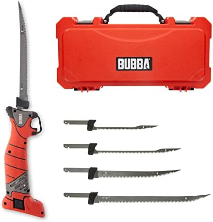 Bubba Pro Series Lithium-Ion Electric Fillet Knife with Non-Slip Grip Handle, 4 Ti-Nitride S.S. Coated Non-Stick Reciprocating Blades, Charger and Case for Fishing