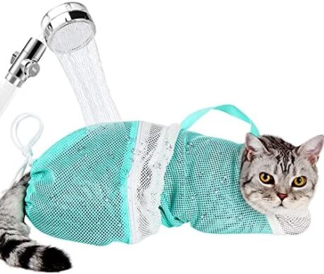 Cat Bathing Bag - Adjustable Cat Washing Net Anti-bite & Anti-Scratch Cat Shower Restraint Bag, Breathable Mesh Cat Grooming Bag for Bath, Nail Trimming & Injection