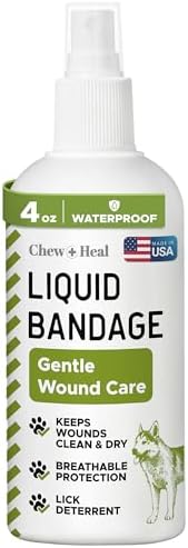 Chew + Heal Labs Pet Liquid Bandage for Dogs - 4 oz Spray with Aloe - Wound Care for Dogs Including Cuts, Scrapes, and Stitches - Breathable and Waterproof