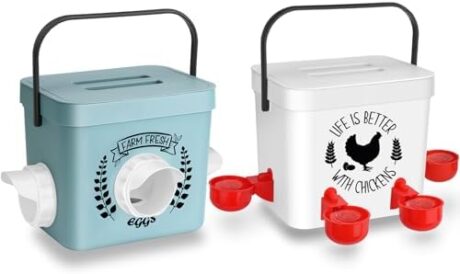 Chicken Feeder and Chicken Waterer Set - Hanging Automatic Chicken Feeder No Waste - Chicken Coop Accessories - Poultry Waterer with 2 Gallon/10 Pounds