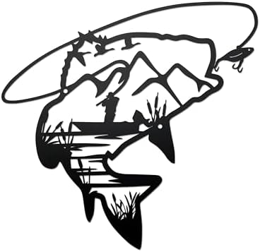 Ecqizer Metal Fishing Signs - Wall Art for Living Room, Bedroom & Bathroom (Black)