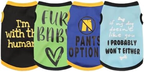 Elevate Your Pet's Seasonal Style with Playful Panache: 4-Piece Set of Dog Shirts Featuring Hilarious Printed Patterns for Airy Comfort in Summer and Fall Classic Set 2 Medium