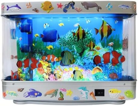 Fake Fish Tank Lamp - Moving Aquarium Night Light with Virtual Ocean Effect, 80s Retro Design for Adult Relaxation, Artificial Aquarium Decorative Lamp for Kids' Room and Cat Owners(US Plug)