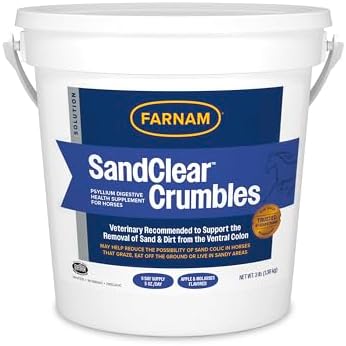 Farnam SandClear Psyllium Crumbles Supplement for Horses, Helps Remove Sand from Colon & Supports Digestive Health, Apple/Molasses Flavor, 3 lbs.