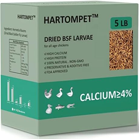 HARTOMPET Better Than Dried Mealworms for Chickens 5 lbs - 85X Calcium Than MealWorms - Non-GMO Chicken Feed Additive - Black Soldier Fly Larvae Treats for Hens, Ducks, Wild Birds