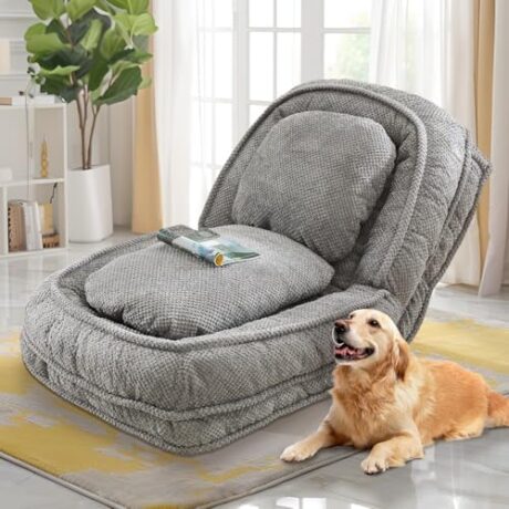 Human Dog Bed, Lazy Sofa Couch, Plush Floor Gaming Chair,5 Adjustable Position, sit, Sleep, fold, Suit to Put in Bedroom, Living Room,Space Saving Design (Gray, 1 Seat)