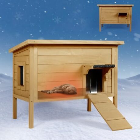 Ivy&Lane Outdoor-Cat-House | Insulated-Feral-Cat-Shelter | Weatherproof | for Winter | Foam & Wood | Large | for Multiple Cats | Fold-up Stair | Acrylic Window | Brown