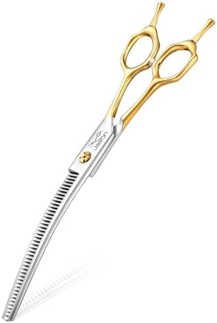 JASON Curved Thinner Dog Scissors - Ergonomic Updated Dog Grooming Scissors Sharp Curved Blender Dog Shears 440C Stainless Steel Grooming Shears Professional Pet Shears for Groomer