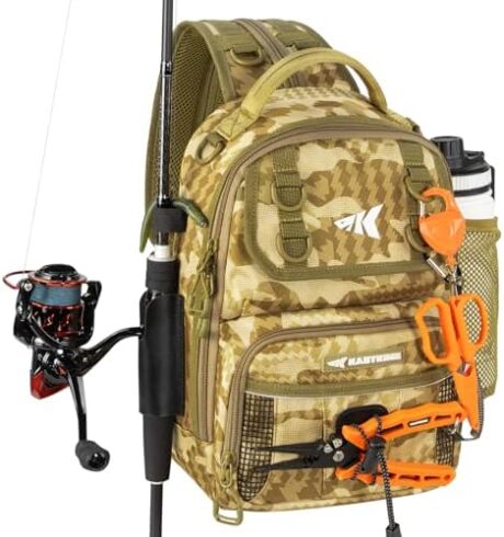 KastKing BaitSpace Fishing Sling Bag, Fishing Backpack with Rod & Beverage Holder, Tackle Bag for Fishing Gear