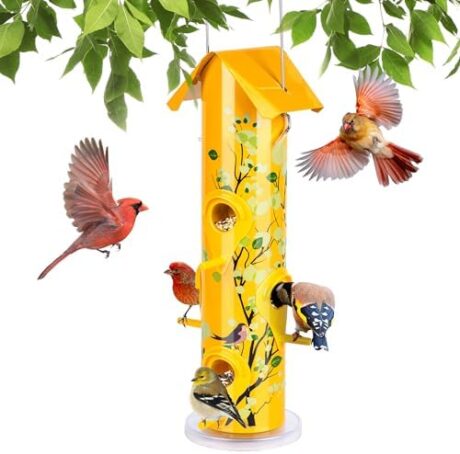 Kingsyard Metal Bird Feeders for Outdoors Hanging, 6-Ports Tube Bird Feeder, 14 inch, Durable & Weatherproof, Large Capacity for Attracting Wild Birds (Yellow)