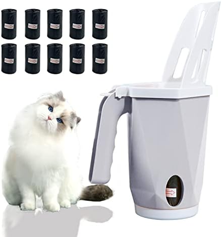 Large Capacity Scooper Cat Litter Sifter, Integrated Detachable Deep Cat Litter Scoop with Waste Container, Cat Litter Disposal System (Grey)