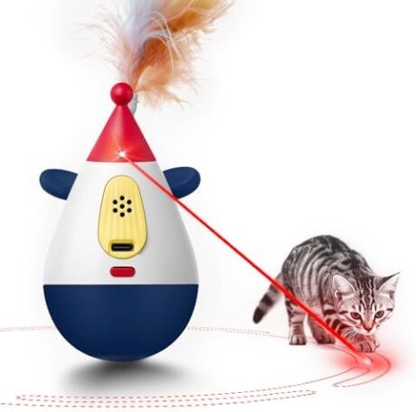 Laser Cat Toys for Indoor Cats, Automatic Interactive Cat Toy, Rechargeable 360° Auto-Spin Self-Balancing Laser Pointer with Catnip Hole & Feather, 3-Speed Random Trajectories for Bored Cats