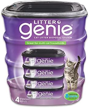 Litter Genie Refill Bags (4-Pack) | Multi-Layers of Odor-Barrier Technology | 1 Square Refill Cartridge Lasts Up to 2 Months Per Cat