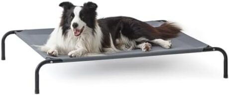 Love's cabin Elevated Cooling Dog Bed for Large Dogs, Portable Indoor & Outdoor Raised Pet Dog Cat Cot, Durable Summer Frame with Breathable Mesh, Grey, 48 inches