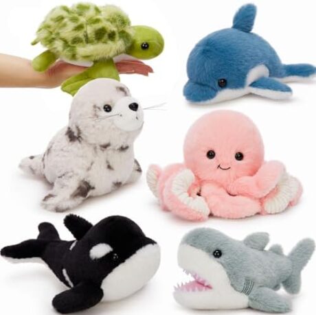 MaoGoLan 6Pcs Sea Animal Plush Toys Ocean Stuffed Animals for Kids, Large Bulk Party Favors with 10'' Plush Whale Shark Turtle Seal Orca Octopus, Classroom Decorations Christmas Valentine's Day Gifts