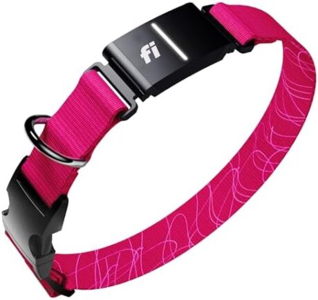 New Fi Series 3+ Smart Dog Tracker Collar [6 Month Membership Included] GPS Tracker for Dogs with Health & Behavior Monitoring, Escape Alerts, Waterproof, LED, Apple Watch Compatible (Pink, Medium)