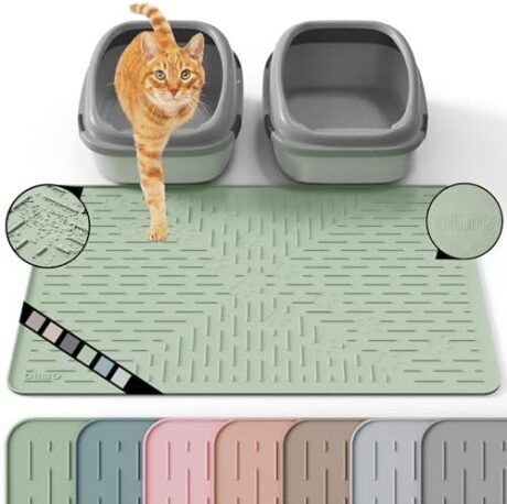 OHMO Cat Litter Mat Large Trapping Mat Premium Silicone Rubber 31.5x23.6 Sage Green, Waterproof and BPA Free Kitty Litter Box Mat, Easy to Clean and Keeps The Floor Tidy