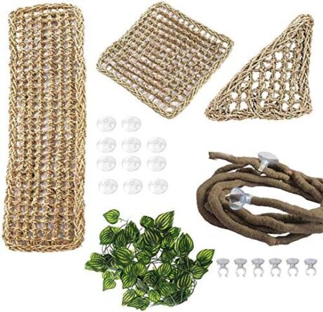 PINVNBY Bearded Dragon Hammock,Reptile Lounger Natural Seagrass Lizard Hammocks Habitat Tank Accessories Jungle Climber Vines Flexible Leaves Decor for Climbing Reptiles Chameleon Gecko Snakes