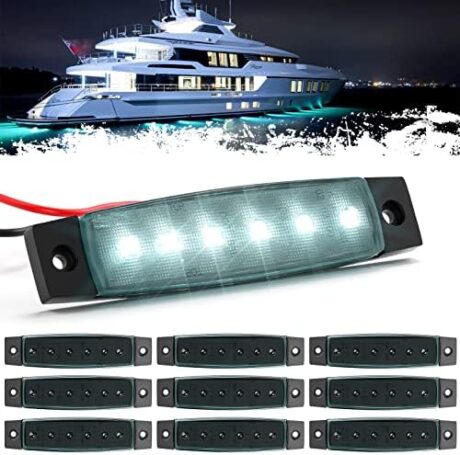 PSEQT LED Boat Navigation Lights Marine Interior Courtesy Light Strip Deck Transom Cockpit Lighting 3.8'' 6LED 12V Waterproof Lamp w/Smoked Lens for Fishing Pontoon Kayak Yacht Sailboat (White 10Pcs)