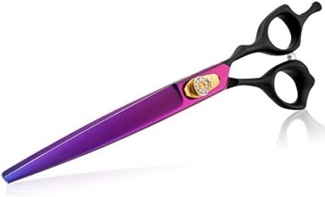 PURPLEBIRD 8 Inch Straight Dog Grooming Scissors Professional Pet Cutting Shears Safety Noiseless Blunt Tip Trimming Shearing for Dogs Cats Japanese Stainless Steel Purple