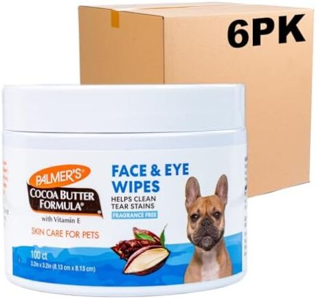 Palmer's for Pets Face and Eye Wipes with Cocoa Butter and Vitamin E, Dog Cleaning and Care, Specially Formulated for Dogs, 100ct - 6 Pack