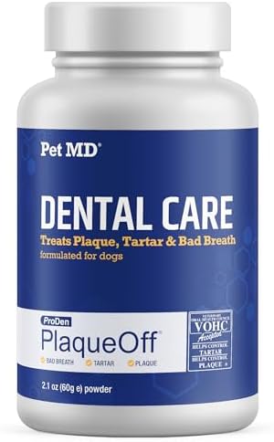Pet MD Proden PlaqueOff Dog Teeth Cleaning Dental Care Powder - Oral Care Supplement for Dogs - Reduce Bad Breath, Tartar, & Plaque - 60g