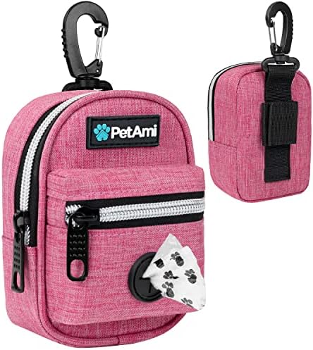 PetAmi Dog Poop Bag Holder For Leash, Dog Pet Waste Bag Dispenser For Poop With Clip For Doggie Puppy Walking Accessories Travel Camping, Dog Treat Pouch Supplies Must Have With Doggy Bag Roll, Pink