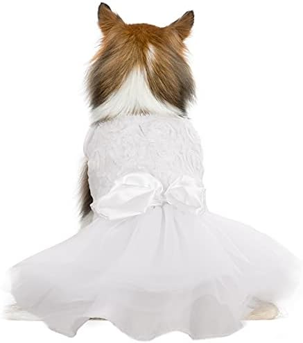 QBLEEV Dog Dress Tutu Skirt for Large Dogs Girl, Sweet Dog White Princess Dresses with Bowknot and Rose Decor,Pet Lace Costume Summer Apparel Formal Clothes for Wedding Party Holiday, L