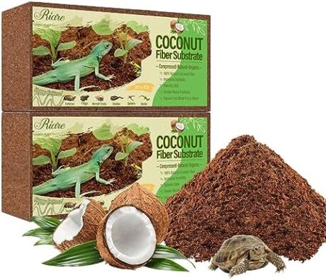 Riare 2 Pack Natural Coconut Fiber Substrate for Reptile- Premium Compressed Coconut Husk Terrarium Bedding for Reptile, Tortoise, Frogs, Snakes Hermit Crabs, Burrowing Animals
