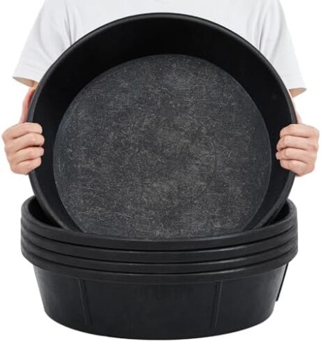 Sadnyy 5 Pcs 3 Gallon/ 12 Quart Rubber Feeder Pan, Rubber Feed Pan Utility Horse Feed Bucket Dog Bowl Horse Feeder for Cats Dogs Goats Chicken Dust Bath Container Animal Feeding, 10.6 x 4.1 Inch