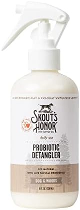 Skout's Honor Probiotic Pet Detangler Spray - Hydrating & Conditioning with Avocado Oil, 97% Natural, Paraben & Sulfate-Free, softens for a More brushable Coat, Daily Use, 8oz, Dog of The Woods