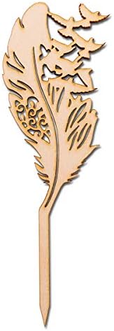 Summer-Ray 50pcs Wooden Feather with Birds Cupcake Topper Muffin Topper for Tea Party