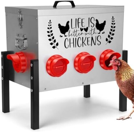 TGEYD 50LB Large Automatic Chicken Feeder – 8 Feeding Ports, No-Waste Poultry Feeder, with Adjustable Legs & Locking Lid