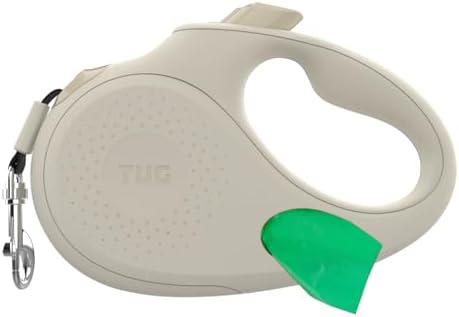 TUG Oval 360° Tangle-Free Retractable Dog Leash with Integrated Waste Bag Dispenser (Small, Cream)