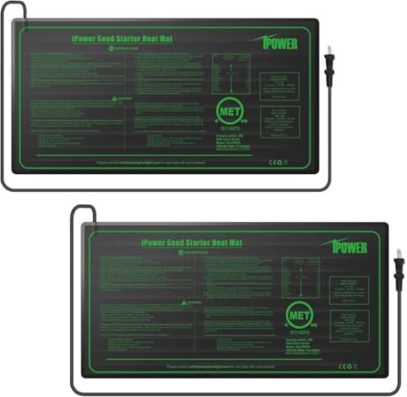 iPower 2-Pack Durable Waterproof Seedling Heat Mat 10" x 20" Warm Hydroponic Plant Germination Starting Pad, 2 Pack, Black