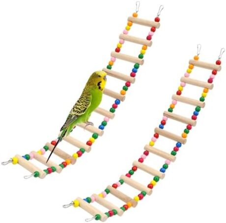 11-Step Bird Ladder Bridge,21.26 x 3.15 inch Raw Wood and Edible Dye,2 Pieces Pet Hamster Climbing Ladder Swing Toys Suitable for Small to Medium Birds,Bird Cage Accessories (11 Ladders -2pcs)