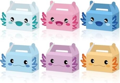 12Pcs Axolotl Party Favor Boxes DIY Axolotl Themed Birthday Treat Boxes Reptile Animals Party Decorations Paper Goodie Bags Amphibian Gift Bags for Kids Birthday Baby Shower Amphibian Themed Supplies