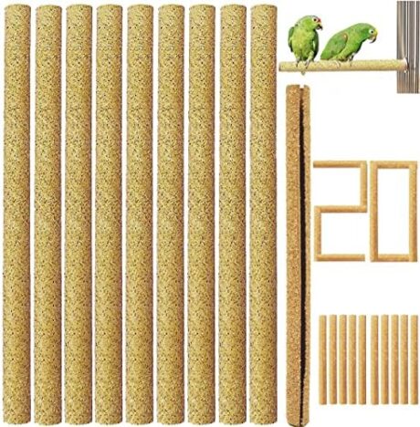 20Pcs Sand Perch Covers for Bird - Bird Perchs Covers 7.5" Long x 3/8" Diameter Bird perches for Parakeets, Lovebirds, Parrotlets, Canaries and Other Small Birds (Yellow, 20pcs 7.5" x 0.43")