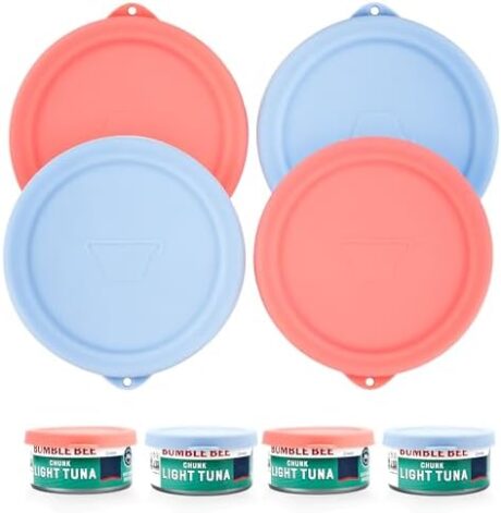 4 Packs 4-inch/9.5cm Silicone Can Lids for Bumble Bee | StarKist | Chicken of the Sea 12oz Tuna Can, Can Covers for 4.0-inch Canned Food, Food Storage Cover, Freezer&Dishwasher Safe (Can NOT Included)