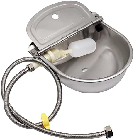 Automatic Livestock Waterer, Stainless Steel Automatic Cow Drinking Water Bowl with Water Hose (3/4'') and Float Valve for Cattle Horse Goat Sheep Animals Pet Waterer Dispenser