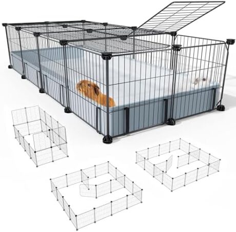BUCATSTATE Guinea Pig Cages 20 Panels, Rabbit Cage Indoor with Waterproof Mat, Small Animal Playpen with Door for Guinea Pigs, Bunny, Hedgehogs, Chickens, Chinchillas (56" L x 24" W x 12" H)
