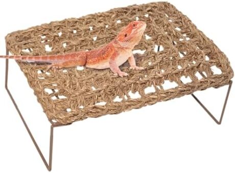 Bearded Dragon Hammock Reptile Tank Accessories Decor Basking Platform Metal Legs Bed Habitat for Lizard Leopard Gecko Snake Hermit Crab and Frog (Rectangle)