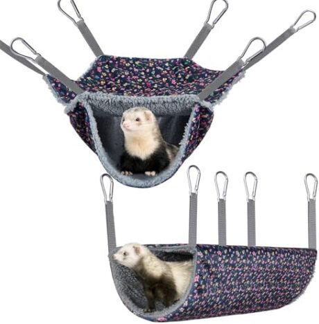 Bienbee 2 Pcs Ferret Rat Hammock Set for Cage Washable Guinea Pig Hideout Bed Soft Small Animal Hammock Tunnel Toys Ferret Cage Accessories for Hedgehog Sugar Glider Squirrel Hamster