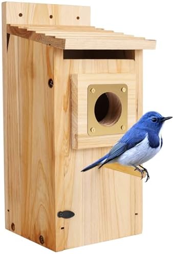 Bird Houses for Outside with Copper Guard,Thicken Wooden Bluebird House Clearance Garden Country Cottages, Nesting Box for Finch Swallow Wren Chickadee Wild Bird Supplies