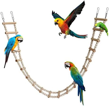 Bird Ladder Bridge, Wooden Pet Hamster Climbing & Swing Toys, Cage Accessories for Birds Rats Parrots Hamster Squirrel Sugar Gliders Parakeets Cockatiels - 20 Steps - 45.3 x 3.14 Inch