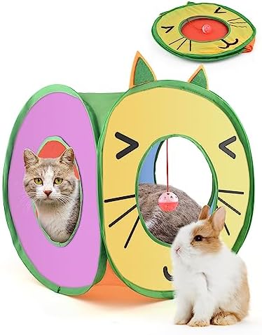 Bissap Pop Up Cat Cube, Collapsible Cat Hideouts Play House Peek Too Cat Cave Tent with 3 Holes for Indoor Outdoor Kittens Cats Puppies Rabbits Hideaway Bed Toy